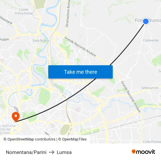 Nomentana/Parini to Lumsa map
