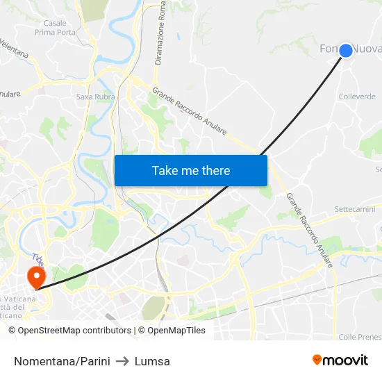 Nomentana/Parini to Lumsa map