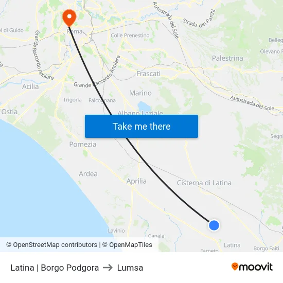 Latina | Borgo Podgora to Lumsa map