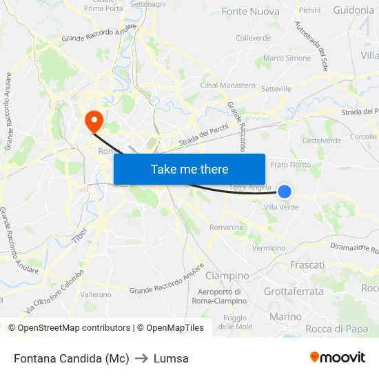 Fontana Candida (Mc) to Lumsa map