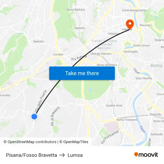 Pisana/Fosso Bravetta to Lumsa map