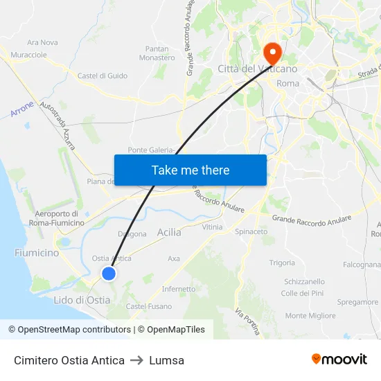 Cimitero Ostia Antica to Lumsa map