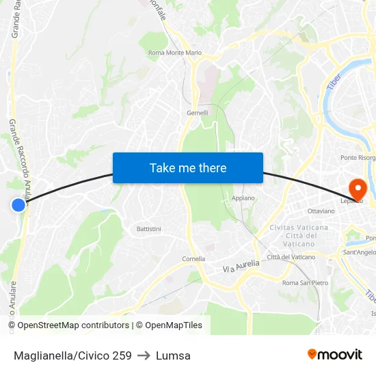Maglianella/Number 259 to Lumsa map
