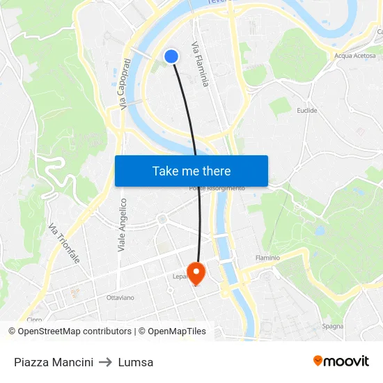 Piazza Mancini to Lumsa map