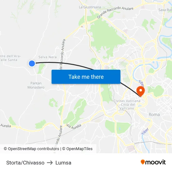 Storta/Chivasso to Lumsa map