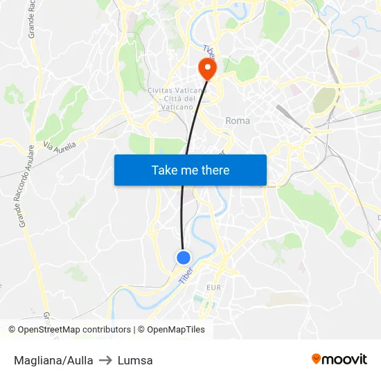 Magliana/Aulla to Lumsa map