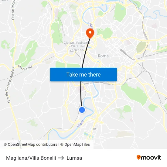 Magliana/Villa Bonelli to Lumsa map