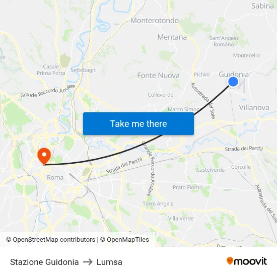 Guidonia Station to Lumsa map