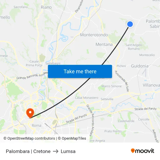 Palombara | Cretone to Lumsa map