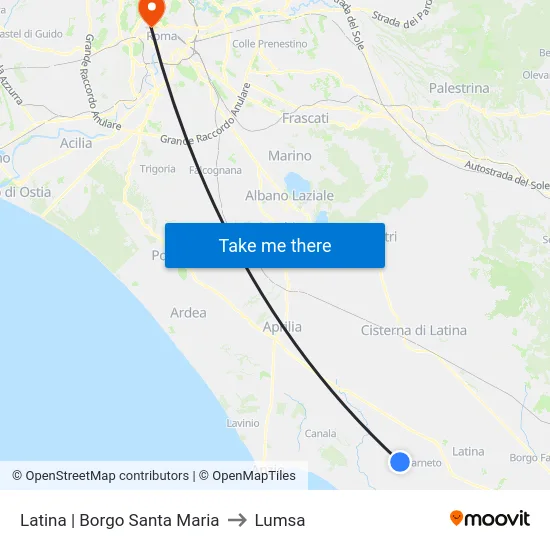 Latina | Borgo Santa Maria to Lumsa map