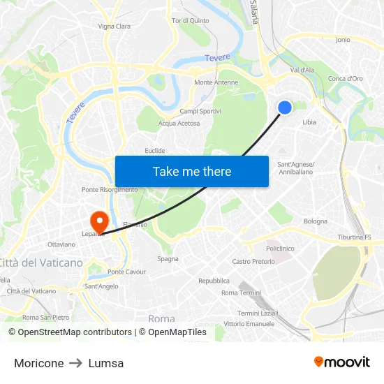 Moricone to Lumsa map