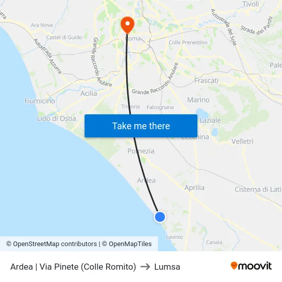 Ardea | Via Pinete (Colle Romito) to Lumsa map