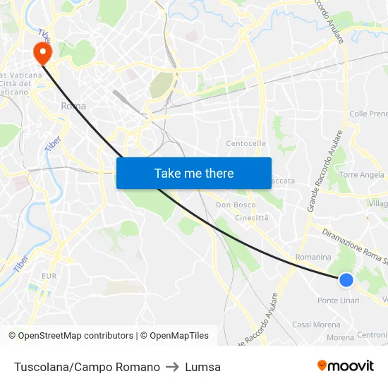 Tuscolana/Campo Romano to Lumsa map