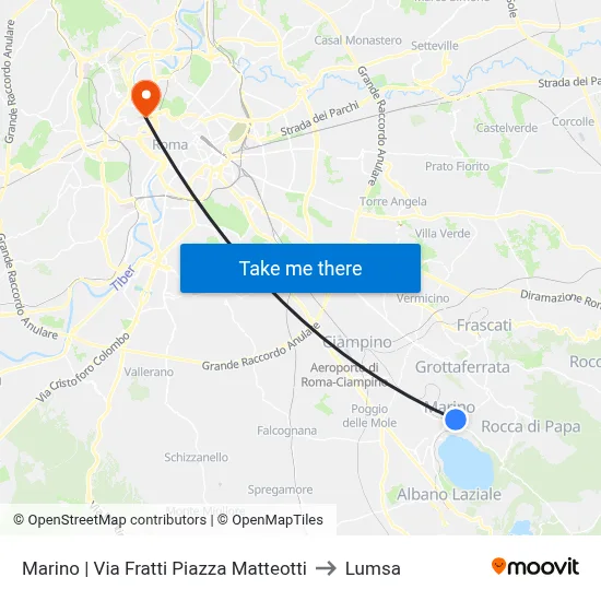 Marino via Fratti Piazza Matteotti to Lumsa map
