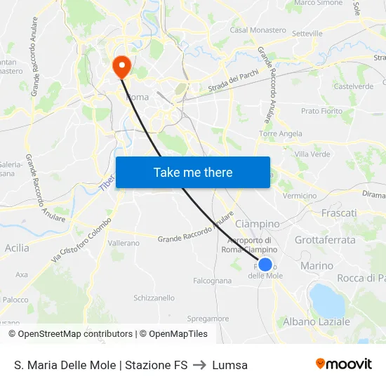 Santa Maria Delle Mole Railway Station to Lumsa map