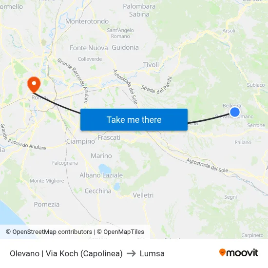 Olevano | Via Koch (Terminal) to Lumsa map