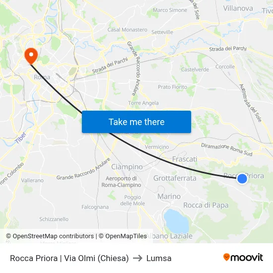 Rocca Priora | Via Olmi (Church) to Lumsa map