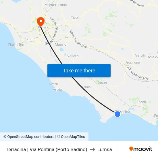 Terracina | Via Pontina (Porto Badino) to Lumsa map