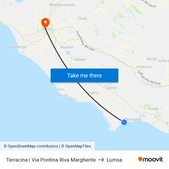 Terracina | Via Pontina Riva Margherite to Lumsa map