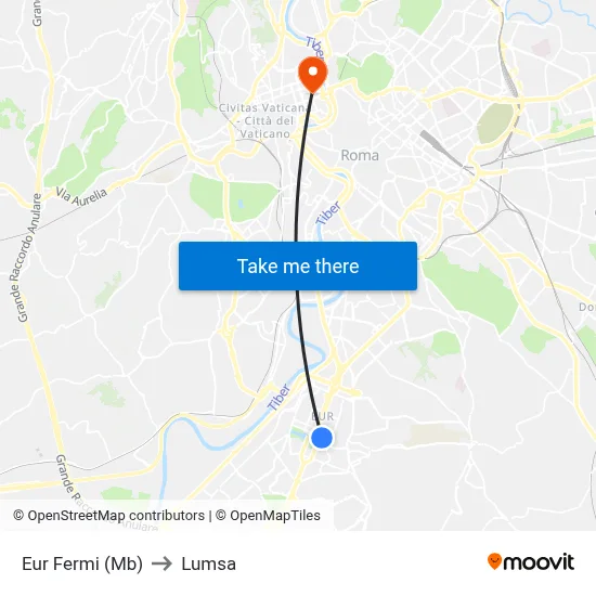 Eur Fermi (Metro B) to Lumsa map