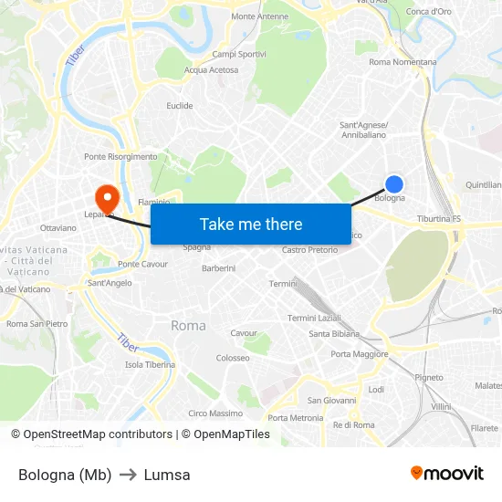 Bologna (Mb) to Lumsa map