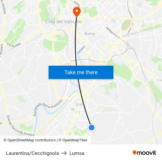 Laurentina/Cecchignola to Lumsa map