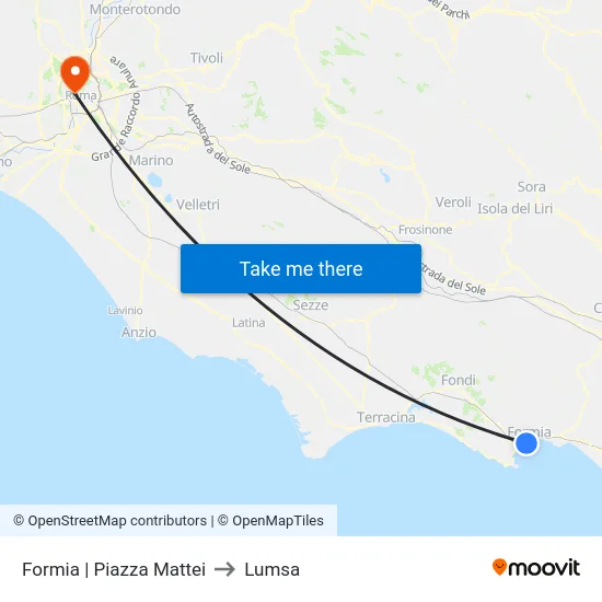 Formia | Piazza Mattei to Lumsa map