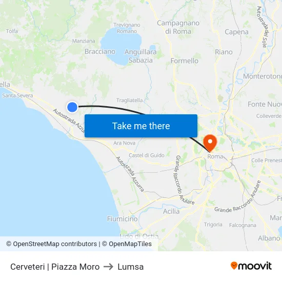 Cerveteri | Piazza Moro to Lumsa map