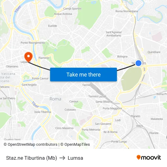 Tiburtina Station (Metro B) to Lumsa map