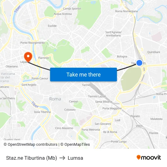 Tiburtina Station (Metro B) to Lumsa map