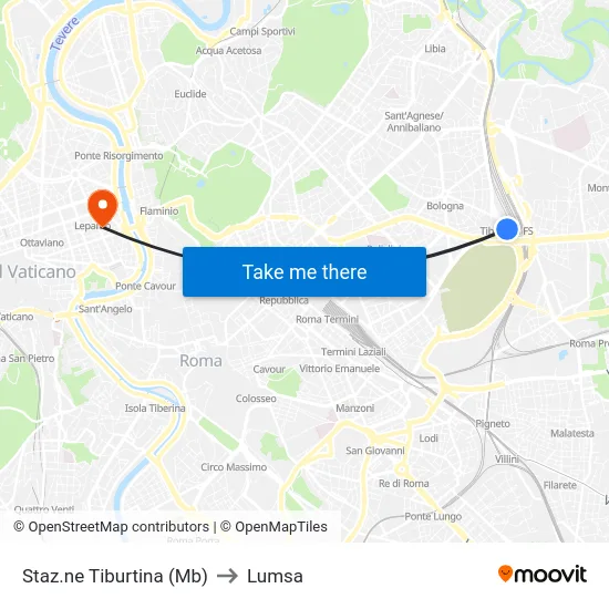 Staz.ne Tiburtina (Mb) to Lumsa map