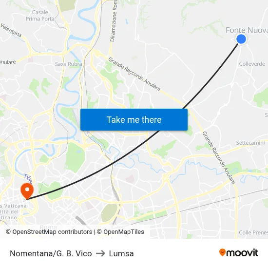 Nomentana/G. B. Vico to Lumsa map