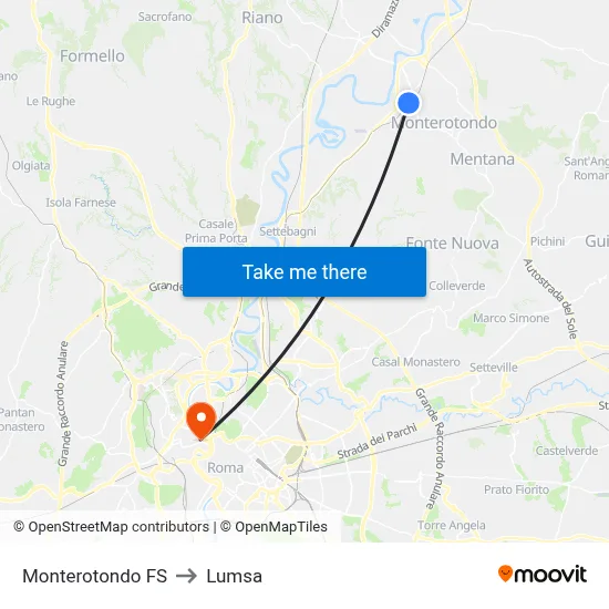 Monterotondo Station to Lumsa map