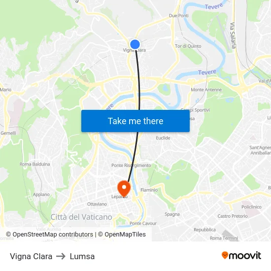 Vigna Clara to Lumsa map