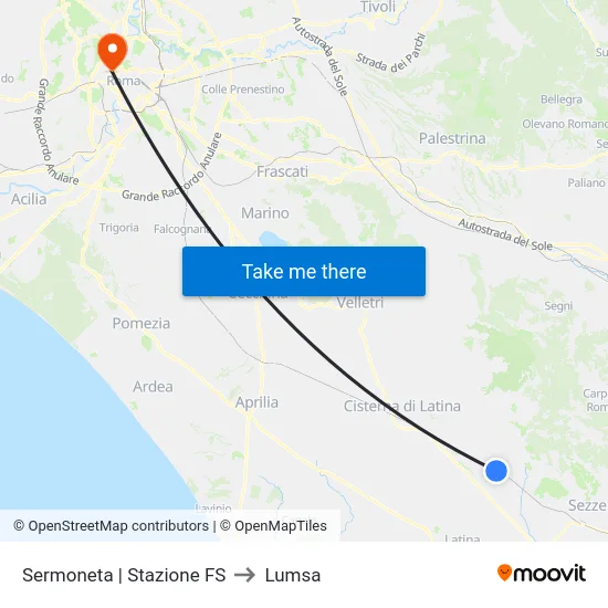 Sermoneta | Stazione FS to Lumsa map