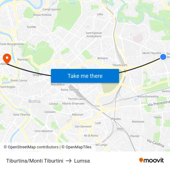 Tiburtina/Monti Tiburtini to Lumsa map