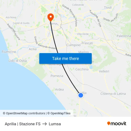 Aprilia | Railway Station to Lumsa map