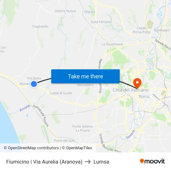Fiumicino | Via Aurelia (Aranova) to Lumsa map