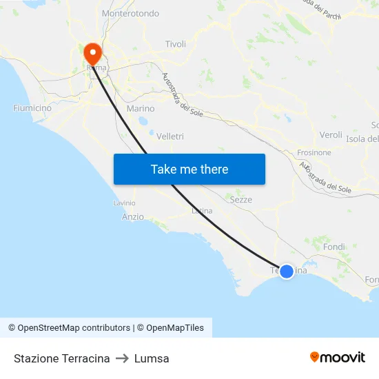Terracina Station to Lumsa map