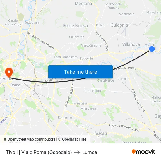 Tivoli | Viale Roma (Ospedale) to Lumsa map