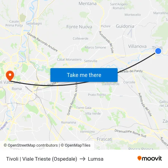 Tivoli | Viale Trieste (Ospedale) to Lumsa map
