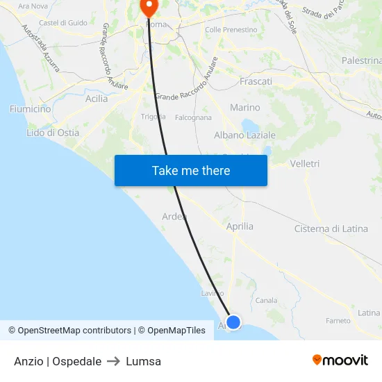 Anzio | Ospedale to Lumsa map