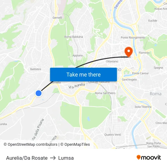 Aurelia/Da Rosate to Lumsa map