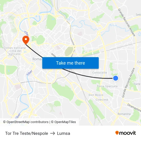 Tor Tre Teste/Nespole to Lumsa map