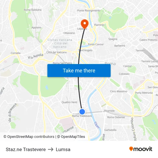 Trastevere Station to Lumsa map