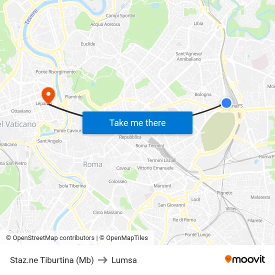 Staz.ne Tiburtina (Mb) to Lumsa map