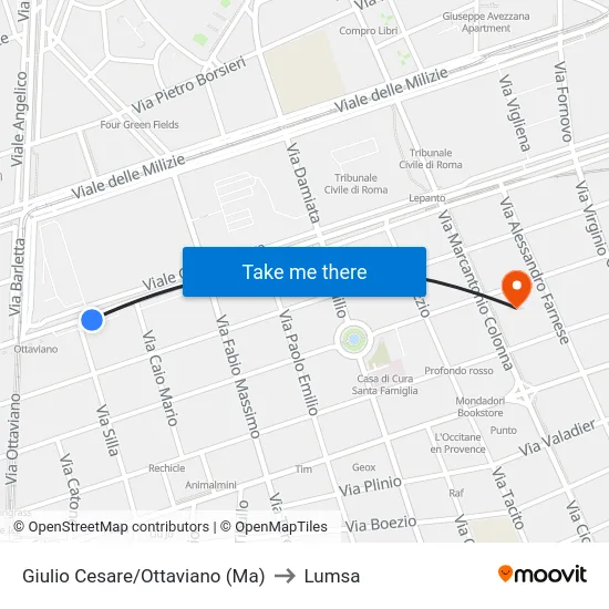 Giulio Cesare/Ottaviano (Ma) to Lumsa map