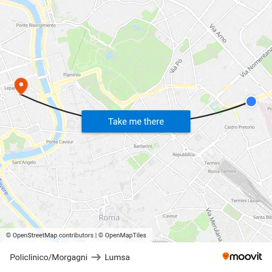 Policlinico/Morgagni to Lumsa map