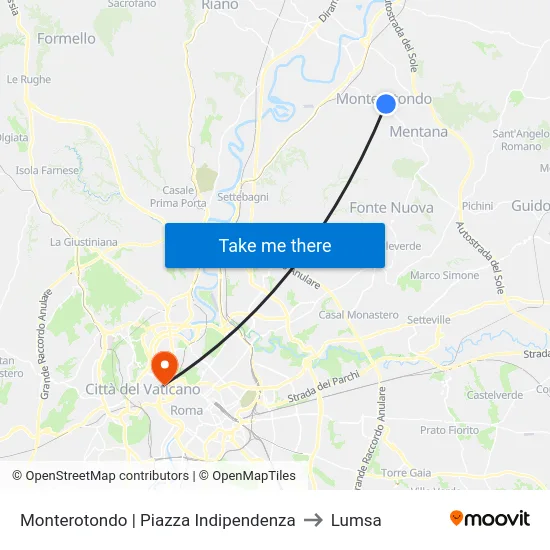 Monterotondo | Piazza Indipendenza to Lumsa map