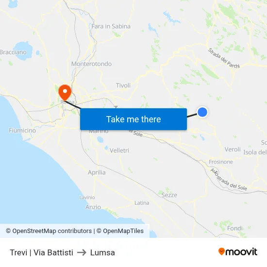 Trevi via Battisti to Lumsa map